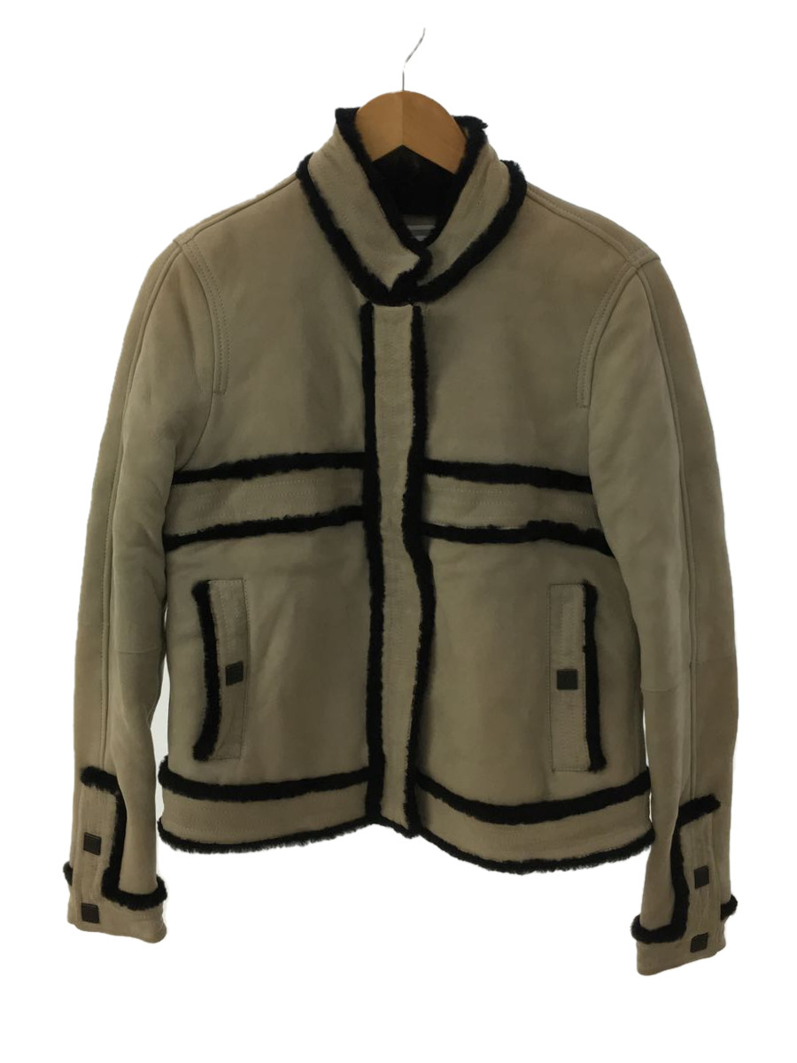CHANEL◇ジャケット/38/レザー/GRY/無地/ムートン/ファー/M5535 www