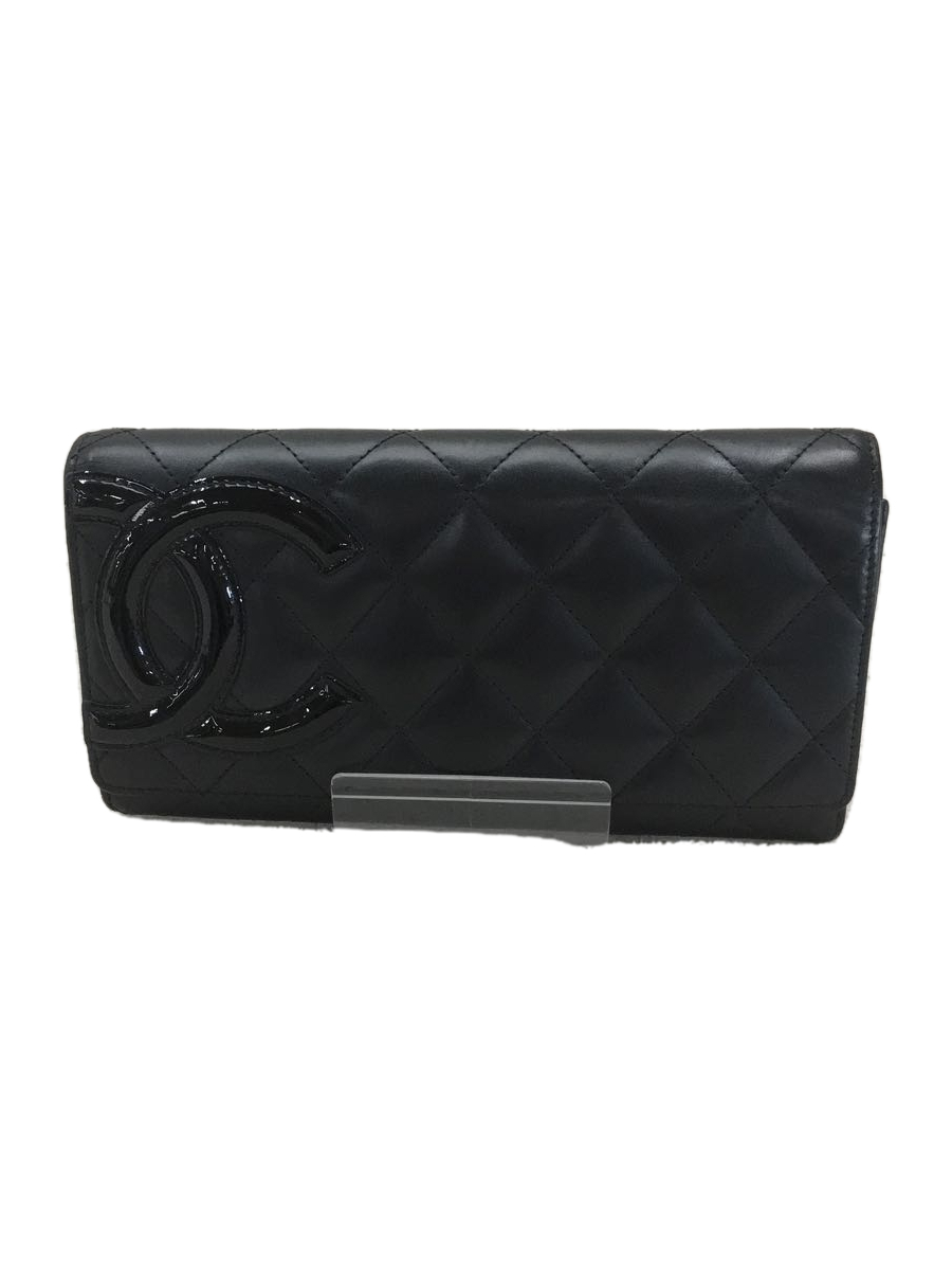 CHANEL◆カンボンライン/長財布/キルティング/内側、小銭入れ内汚れ有/スナップボタン不良