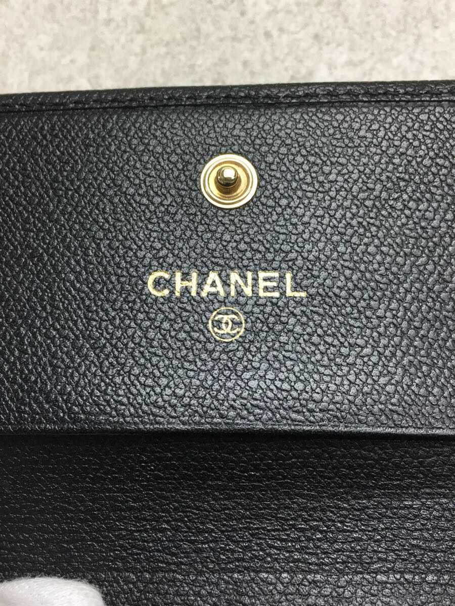 CHANEL◇箱/ギャラ有/3つ折り財布/レザー/ブラック/シャネル