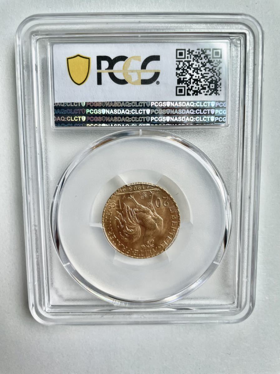 PCGS希少高鑑定】1908年 フランス 20フラン 金貨 マリアンヌ