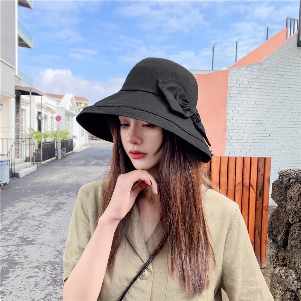 2021高い素材 レディース ハット リバーシブル つば広 帽子 黒 ベージュ UVカット 韓国