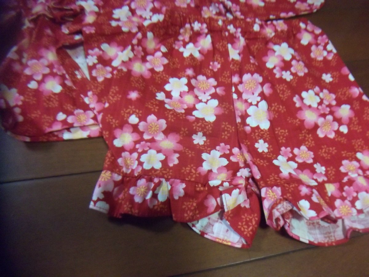 新品　女児　浴衣ドレス　上下セット　帯付き　赤　お花　サイズ80　日本製　切手可　クリックポスト発送可_画像3