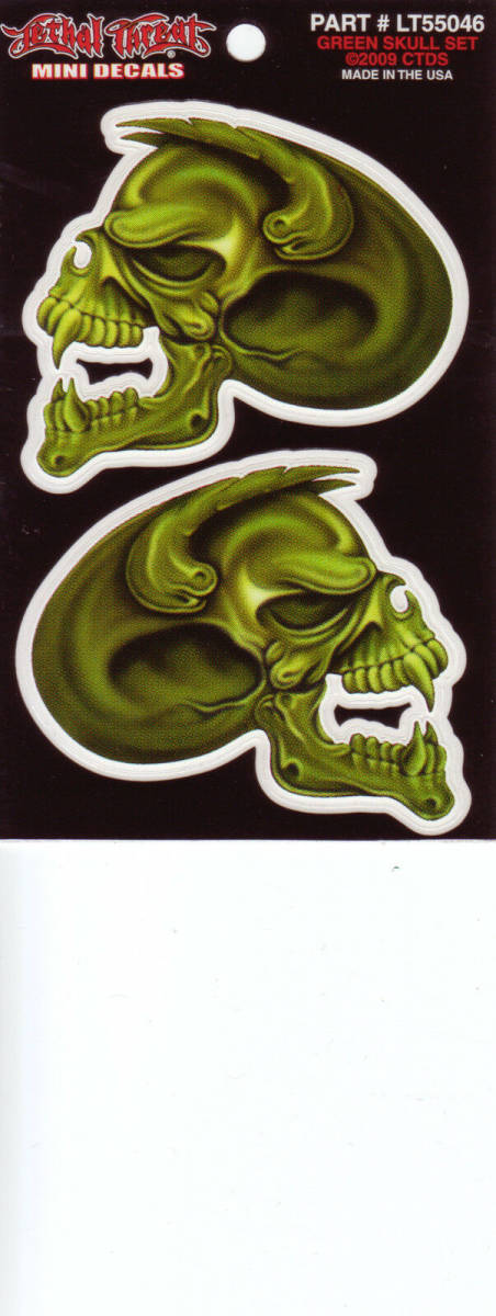 送料無料 Green Skull スカル 5cm X 6cm ハーレー 車 バイク ステッカー デカール_画像1