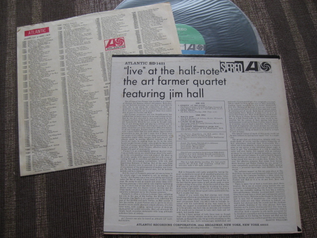 ☆ART FARMER QUARTET feat. JIM HALL♪LIVE AT THE HALF-NOTE☆Atlantic SD 1421☆US orig盤LP☆_画像2