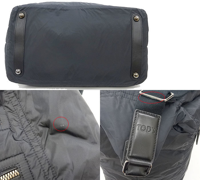 トッズ TOD'S ナイロン ショルダーバッグ FF3341 大容量 旅行鞄 ブラック 黒 良品 イタリア製_画像5