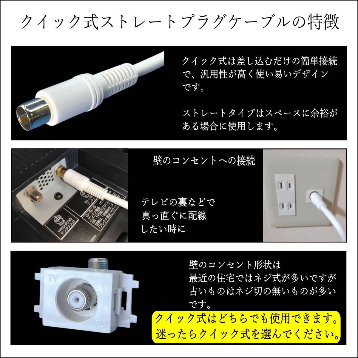 △テレビアンテナ 2分配器と1m クイック式ストレートプラグケーブル2本のセット 2台のテレビに分配する時に 4K8K放送対応□