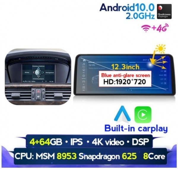 android 10/12 5シリーズ E60 61 62 63 用 2005-2008 CCC用 Carplay アンドロイドナビ Android BMW 取付業者紹介可能