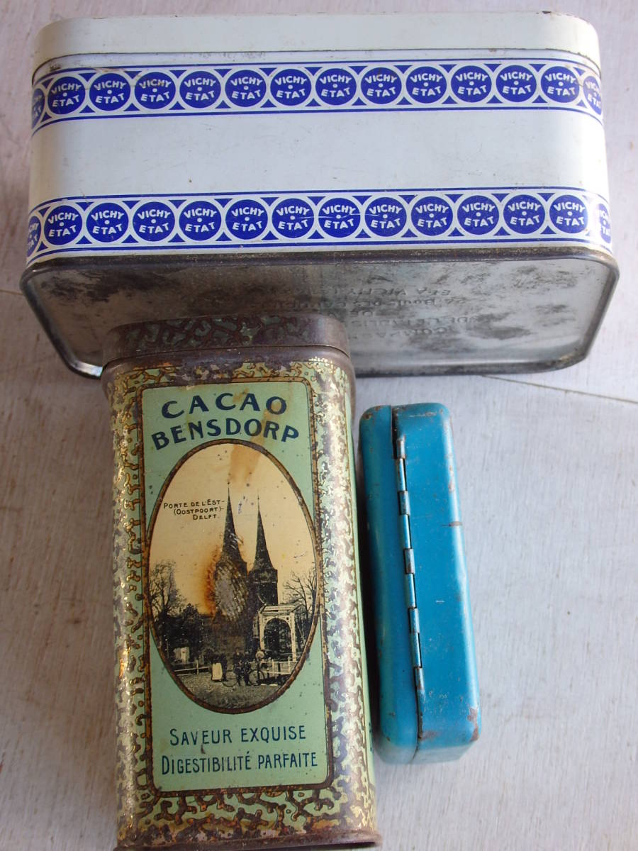 フランスアンティーク 缶 3個セット tin ビンテージ 容器 小物入れ ブロカント ヨーロッパ ケース 蚤の市 仏国 　vichy_画像4