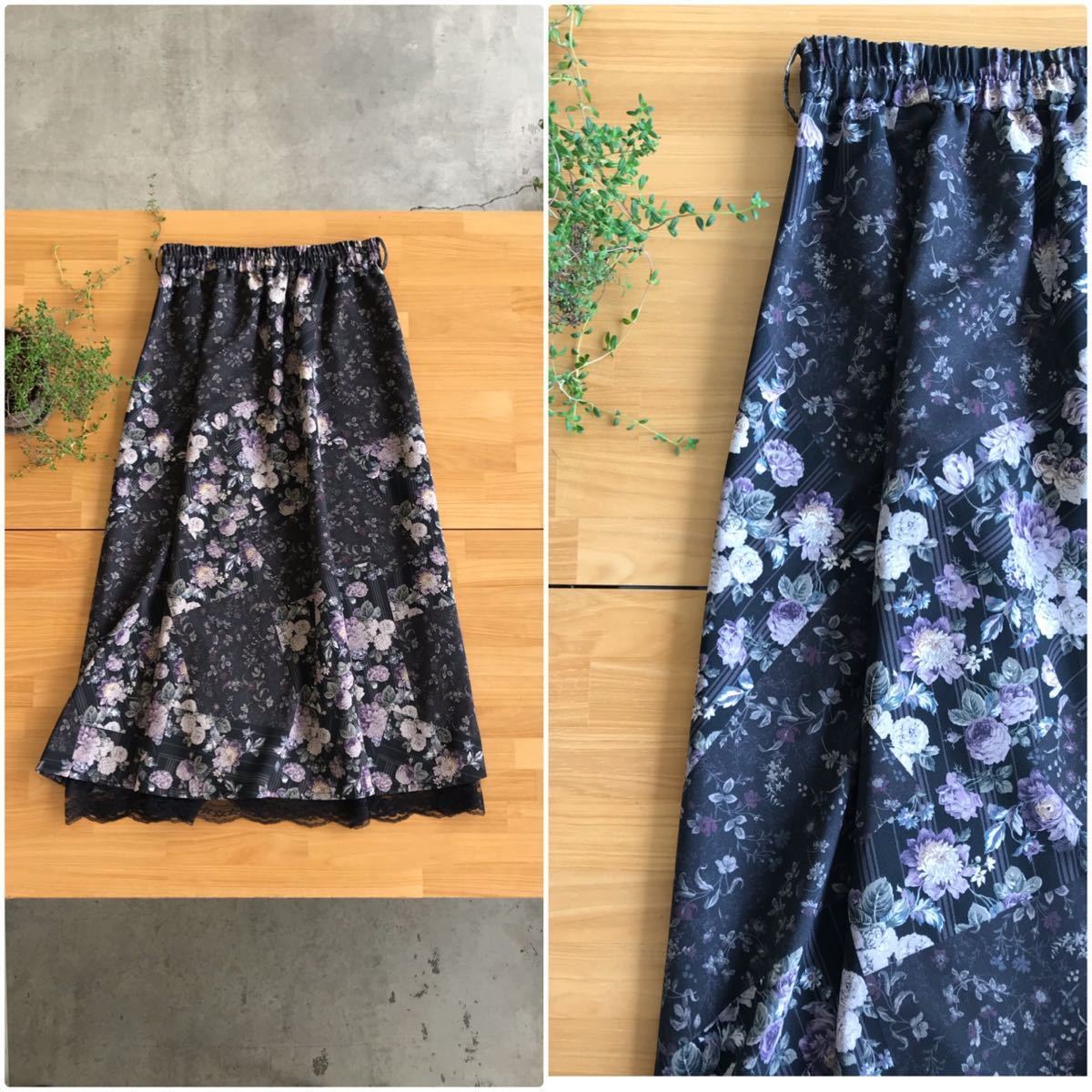 美品 axes femmeアクシーズファム 花柄裾レースロングスカート パッチ