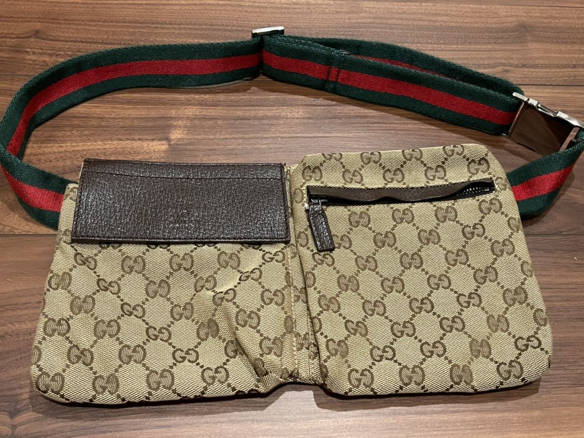 1円スタート 美品 GUCCI グッチ ウエストバッグ GG キャンバス レザー