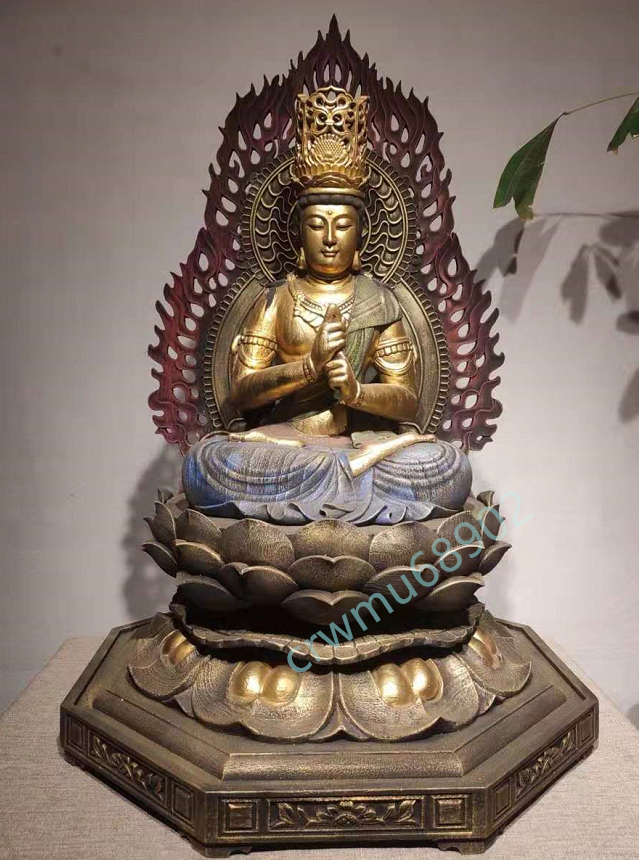 最新作 仏教工芸品 木彫仏教　精密彫刻 仏師で仕上げ品 香樟材 大日如来座像 高さ 63cm