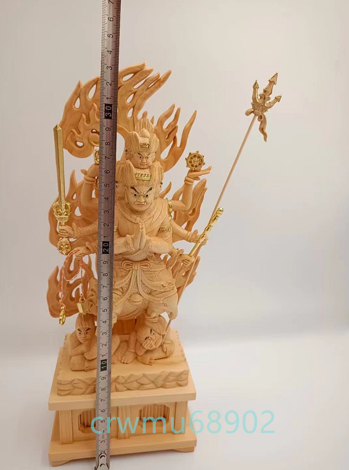 総檜材 木彫仏像 仏教美術 彩色愛染明王像 仏師で仕上げ品 精密細工 高 全国配送無料 最高級 木彫仏像 大元帥明王立像 彫刻 彩繪 本金 切金 天然木檜材 彫刻/オブジェクト