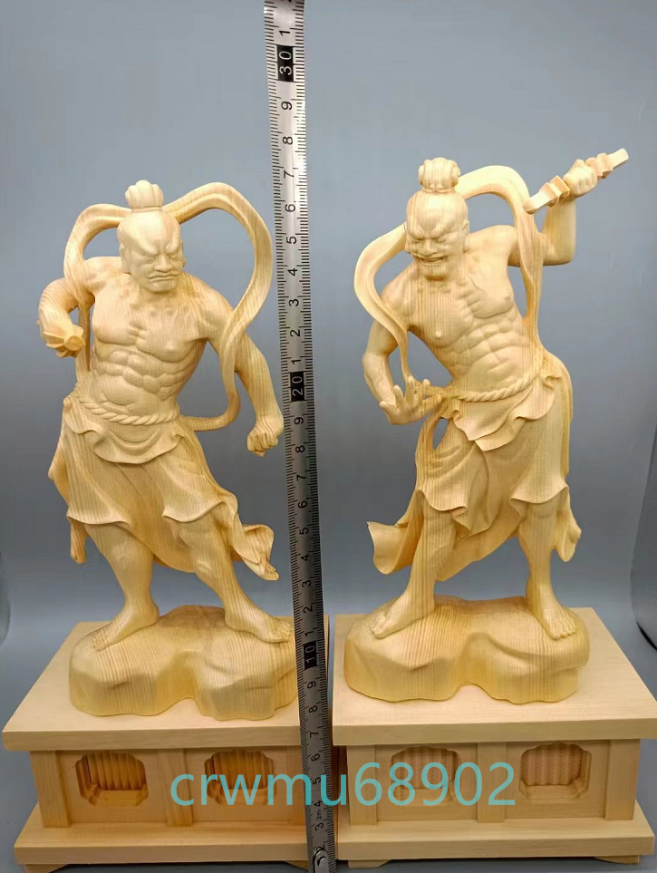 総柘植材 木彫仏像 仏教美術 精密細工 仁王像 金剛力士像一式 仏師手 ...