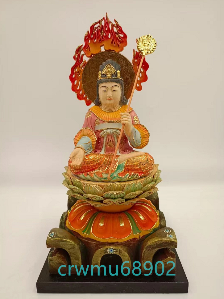 極上品 総檜材 木彫仏像 仏教美術 精密細工 師手仕上げ品 彩繪 本金 切金 摩支利天座像 高さ27.5cm