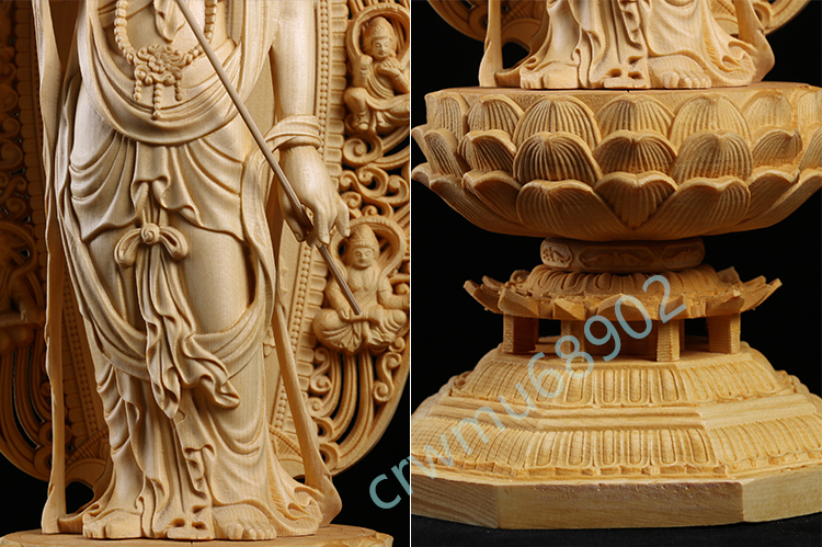最新作 仏教工芸品 木彫仏教　精密彫刻 仏師で仕上げ品 総檜材 月光菩薩立像 高さ 43cm_画像2