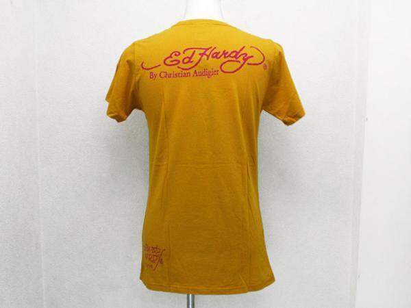 EdHardy NEWタイプLKSラインストーン貼付けプリント半袖Tシャツ 黄イエロー メンズS / エドハーディー男性ラブキルズスローリーTee
