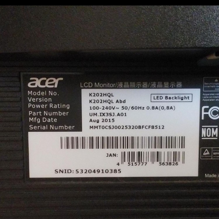 sale　Acer ディスプレイ モニター K202HQLAbd 19.5インチ 5ms