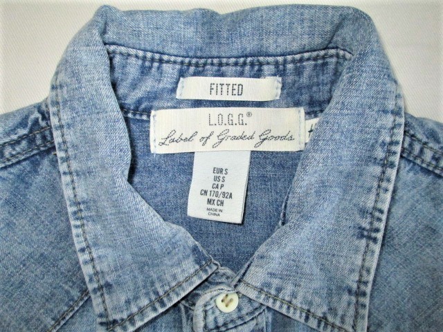 ★古着 H&M L.O.G.G. エイチアンドエム デニムシャツ 長袖シャツ ウエスタンシャツ USサイズ S 日本サイズMサイズぐらい ウォッシュ加工★