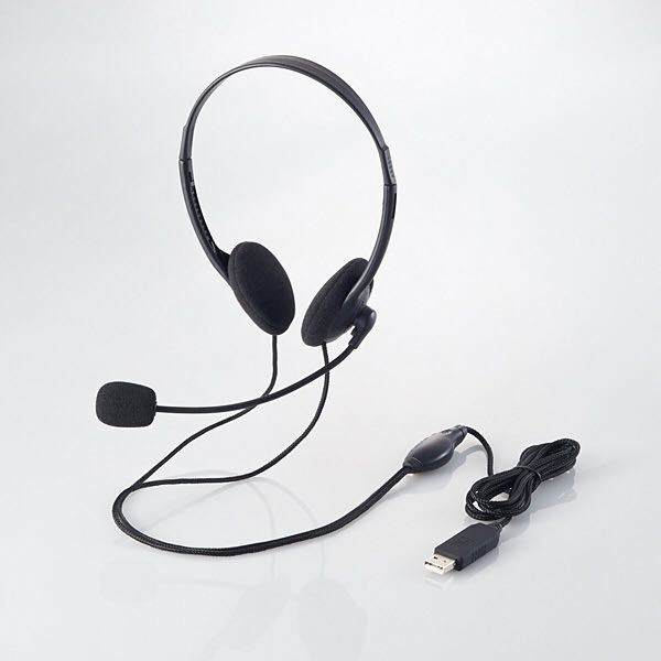 エレコム ELECOM HS-HP27UBK [USBヘッドセット マイクロフォン 両耳小型オーバーヘッドタイプ 1.8m ブラック] 未使用品　《送料無料》_画像3