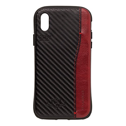 Natural design iPhoneXs X (5.8インチ) 衝撃吸収背面ケース FLAMINGO Carbon-Black x Red 撃吸収 耐衝撃 カードポケット付 iP8-FLP05_画像1