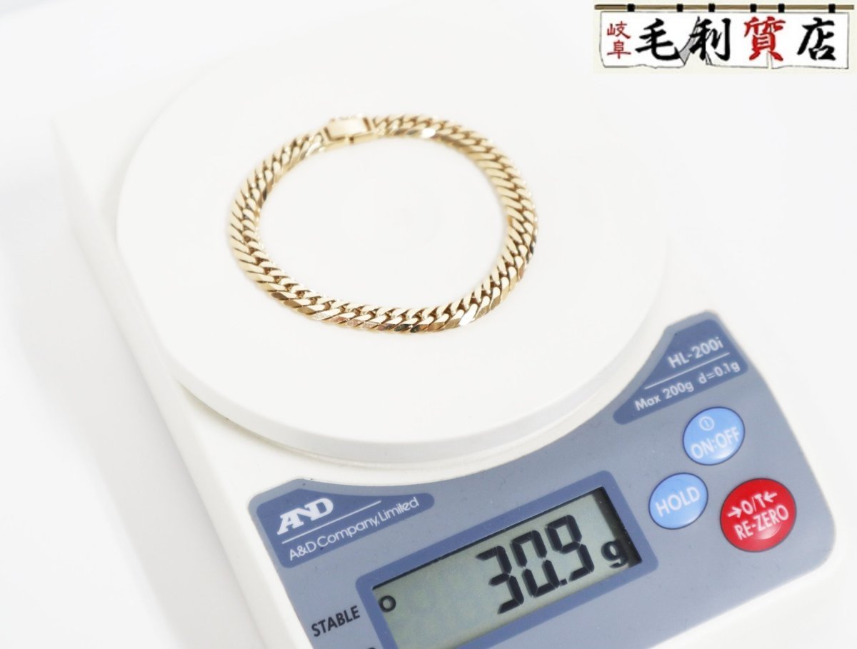 美品!!K18 キヘイ 喜平 ブレスレット 6面W 30.9g 6メンW イエロー
