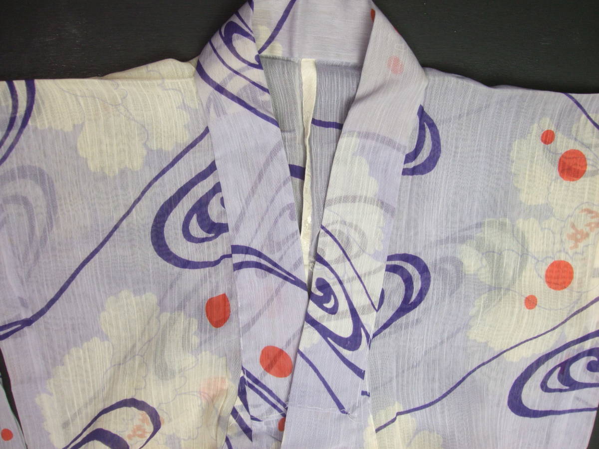 . woman shop *j205.. polka dot ... light purple red-blossomed plum tree woven . single . antique kimono 