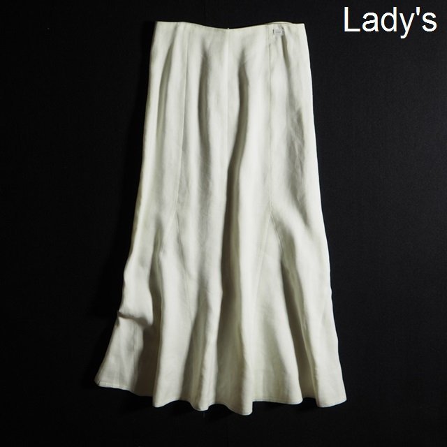 x5150h2 VCHANEL Chanel V 02P Lamy long flair skirt eggshell white 38 / flax linen long skirt white spring summer rb