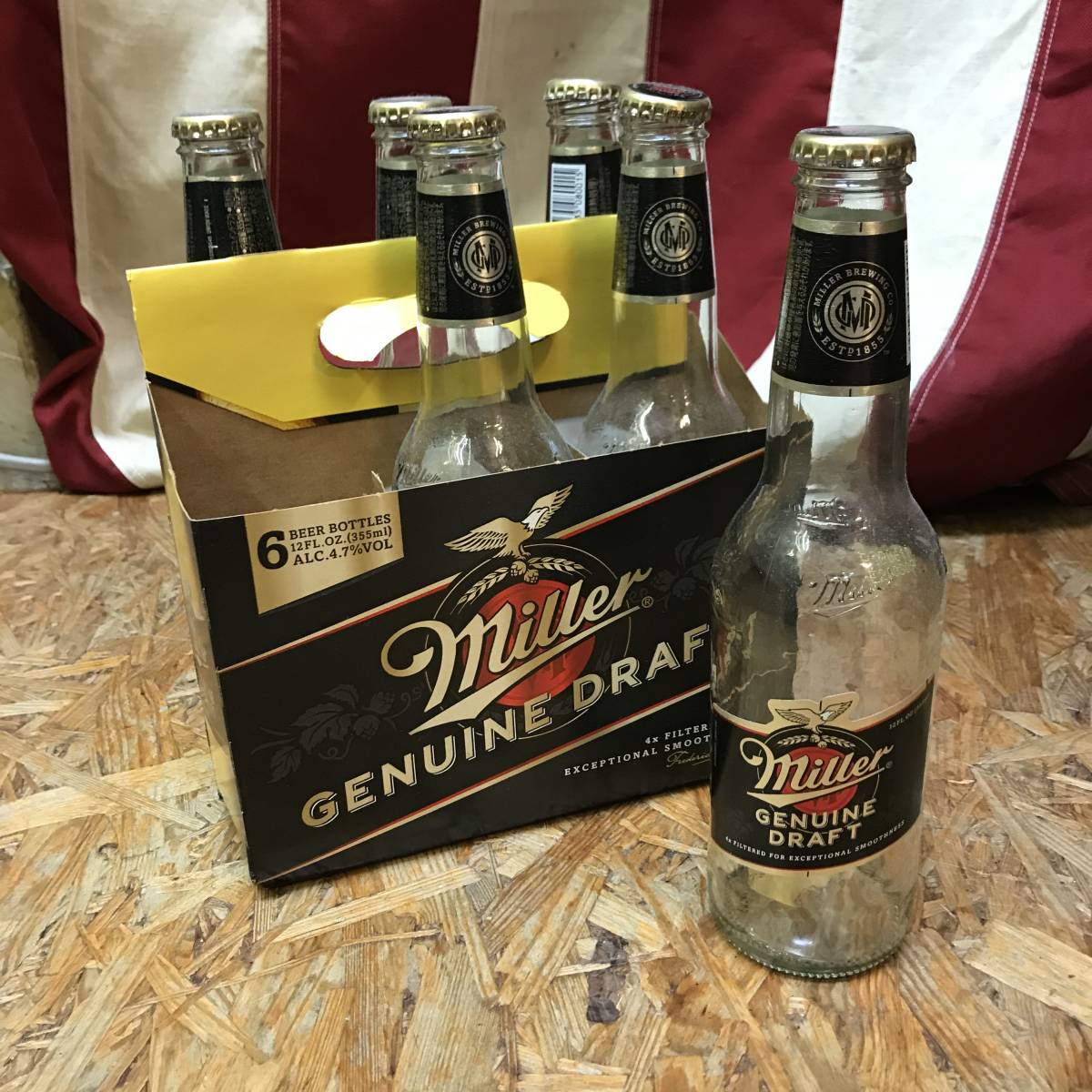 【MILLER・ミラー】BEER Bottlesビール 空き瓶　6本セット＋ボトル　キャリー_画像1