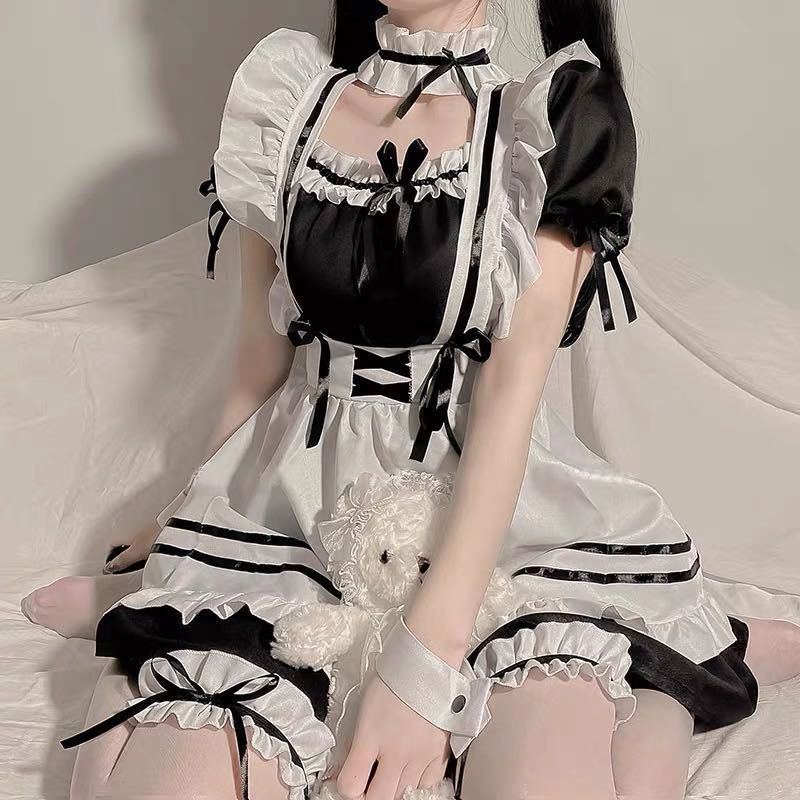 【Mサイズ】メイド服 萌え コスプレ 衣装 ロリータ かわいい 6点セット