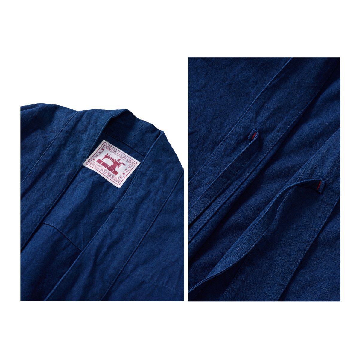 LHH26★藍染め 作務衣レトロ ジャケット シャツジャケット カバーオール 13ozキャンバス 天然インディゴ 100%コットン XL _画像3