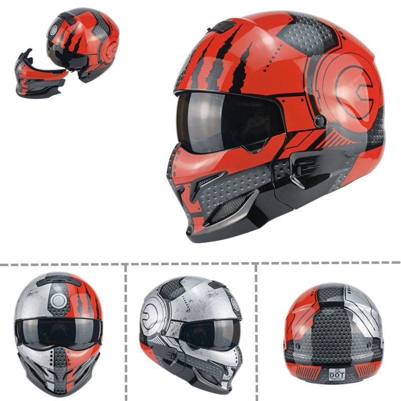 TZX325★オートバイヘルメットサムライブラックスコーピオンヘルメットハーレーレトロコンビネーションヘルメット顎部分着脱できる3色赤_画像3