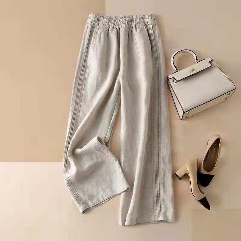 LHH30* spring summer plain pants wide pants lady's easy thin cotton flax long height flax body type cover sarouel pants linen pants ... is possible to choose 