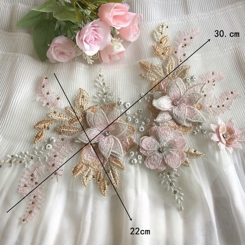 A294★ DIY工芸品お花 レース【 5枚セット】お花のチュールレース 花柄レース生地 生地 真珠刺繍入り花レースドレス生地レース テーブル掛_画像1