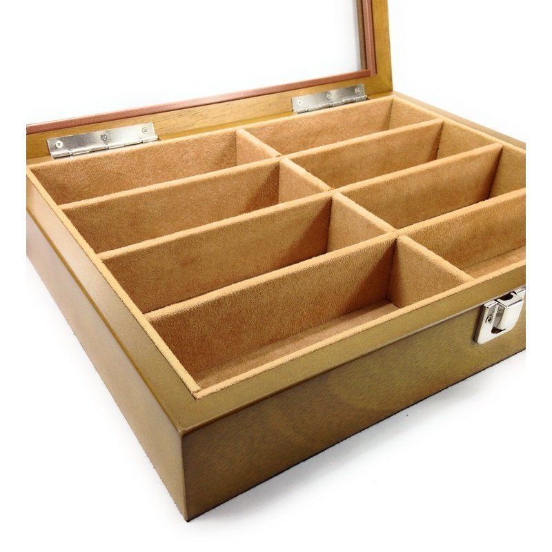 hzh103* glasses storage box wooden glass made window attaching silver buckle 8ps.@ storage simple ( Brown )