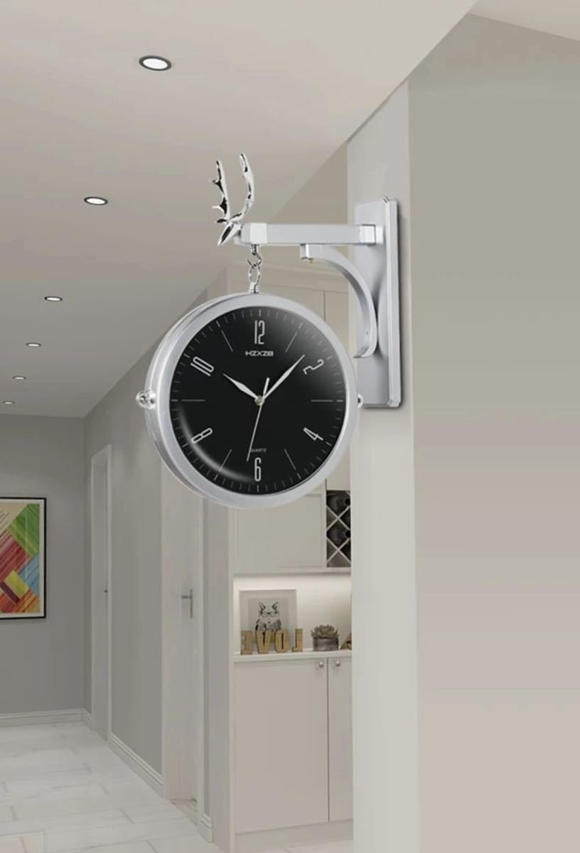 LHH441★全5種類 3D壁掛け両面時計 時計 ウォールクロック クオーツ 壁掛け インテリア 装飾 リビングルーム モダンスタイル 鹿 おしゃれ