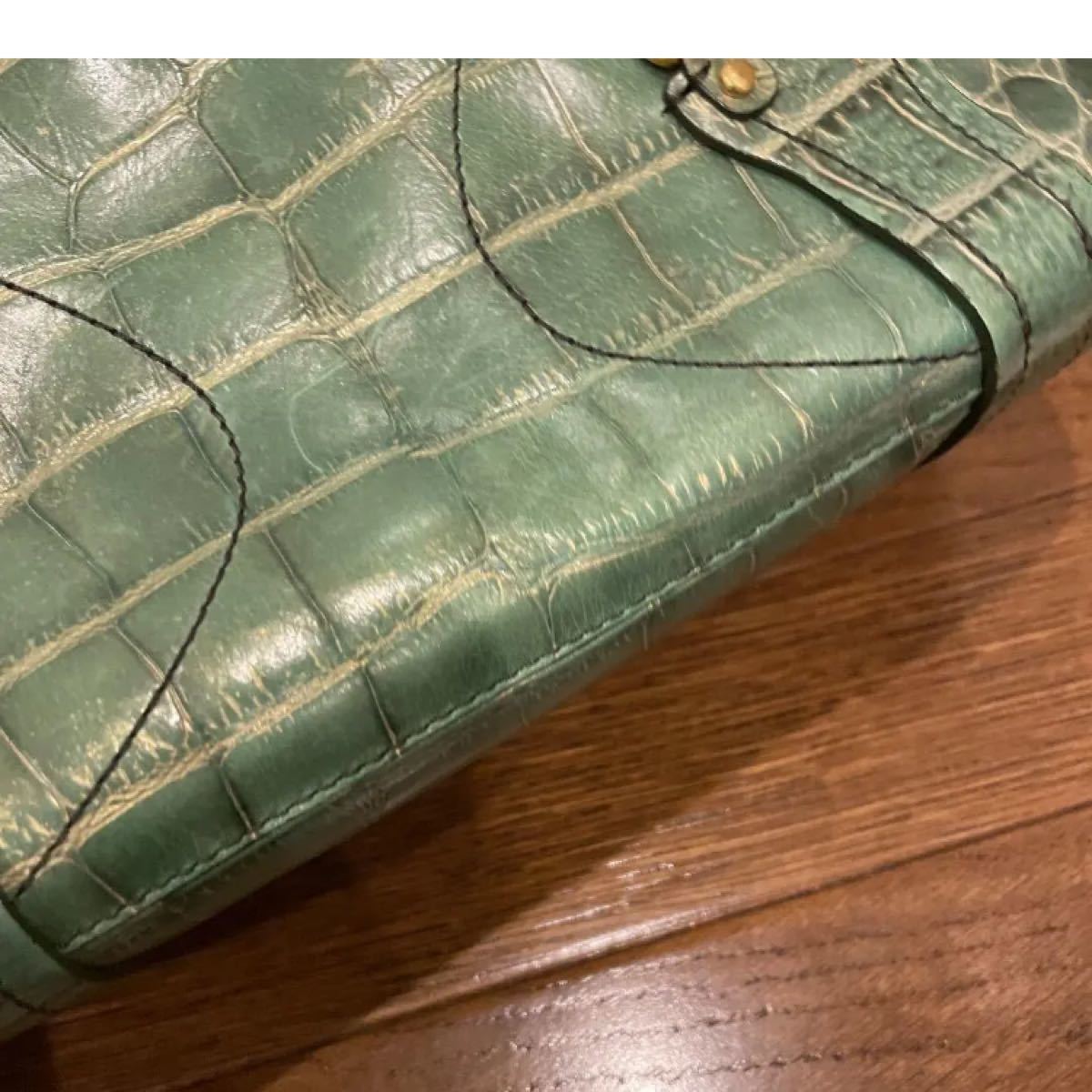 COLE HAAN コールハーン 型押し クロコ グリーン レザートートバッグ