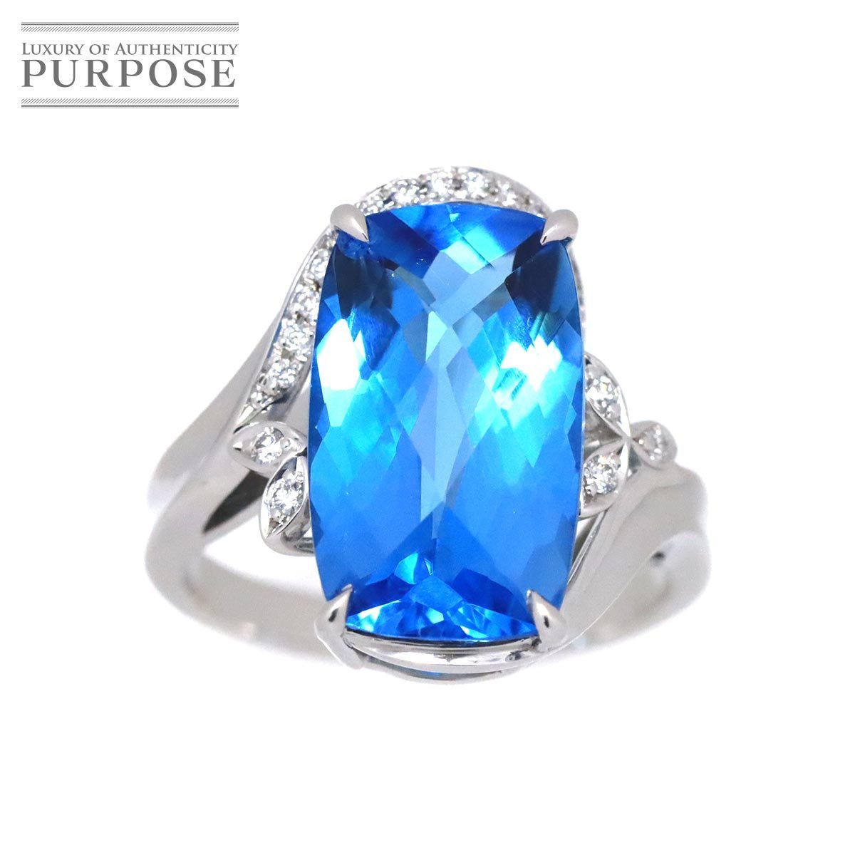 リング 14号 ブルートパーズ 7.11ct ダイヤ 0.10ct K18 WG ホワイト