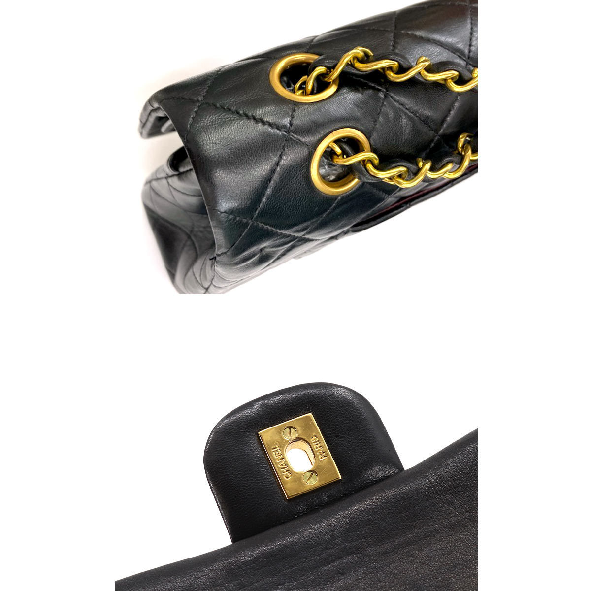 シャネル CHANEL マトラッセ 金具 バッグ ショルダー レザー チェーン ブラック 25 ヴィンテージ Matelasse Bag ゴールド A01112