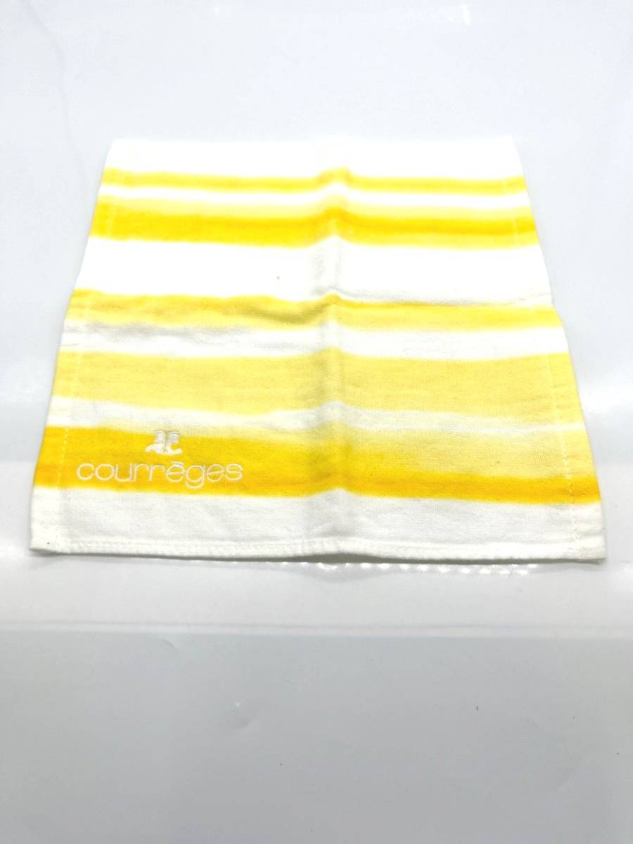 courreges　カレージュ　イエロー　　ストライプ　　ハンドタオル_画像1