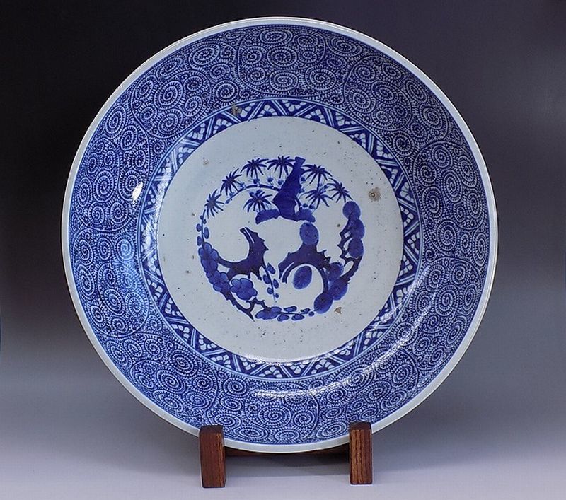 b086 old house warehouse exhibition old work of art era thing old Imari . Tang . writing large bowl large plate diameter 46.5cm ornament plate large Akira .. year made .. old blue and white ceramics . tea utensils rare goods 