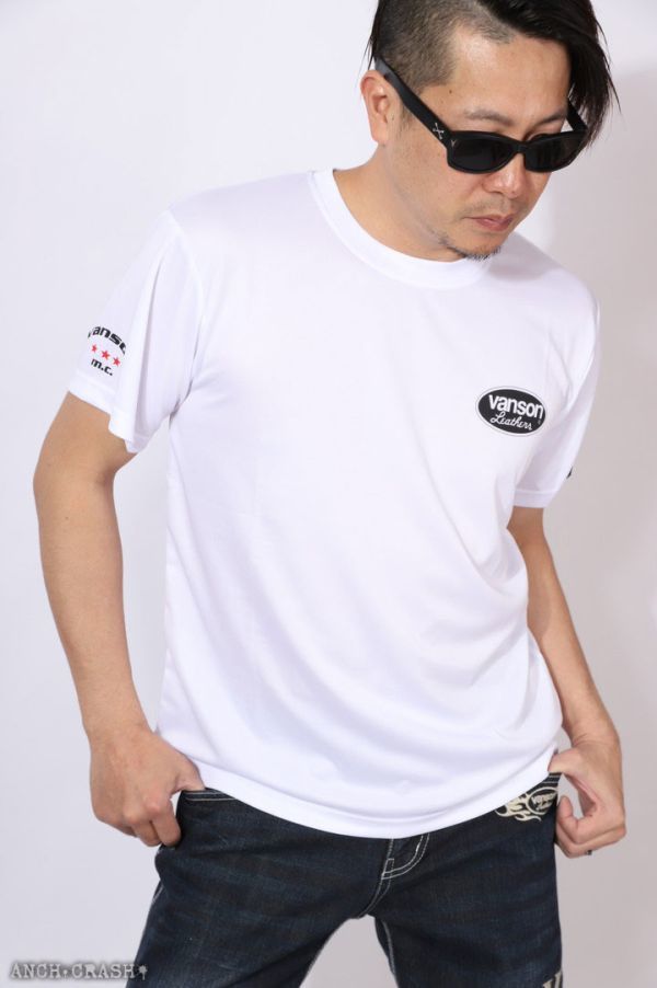 VANSON ドライメッシュ 半袖 Tシャツ VS22802S ホワイト×ブラック【Lサイズ】バンソン_画像2