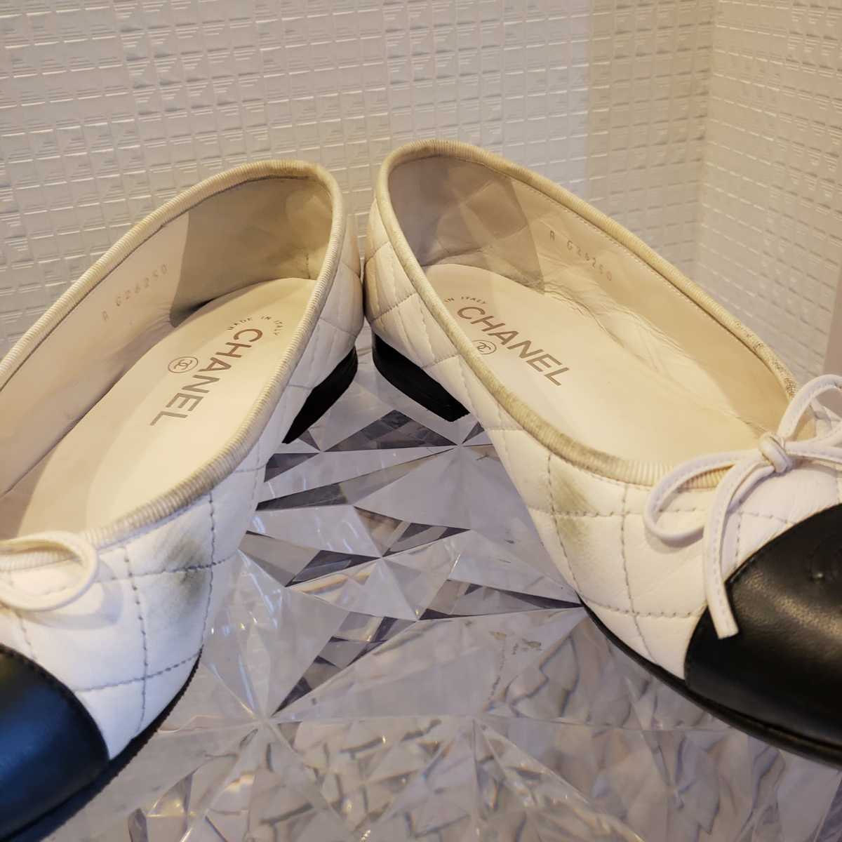 シャネル*37*裏張り済み*バレエシューズ*キルティング*白*黒*バイ