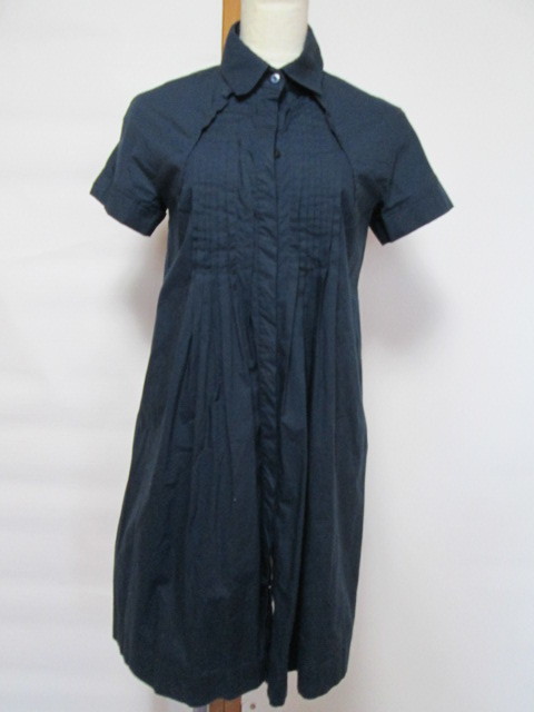  прекрасный товар * Max Mara studio*L размер * короткий рукав длинный длина блуза * туника * рубашка * темно-синий цвет 