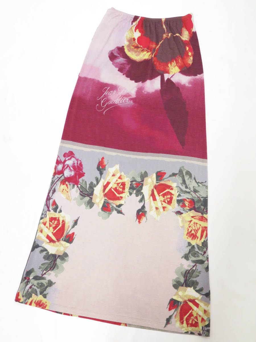 Jean Paul GAULTIER Stretch Jersey Floral Long Skirt Vintage ジャン