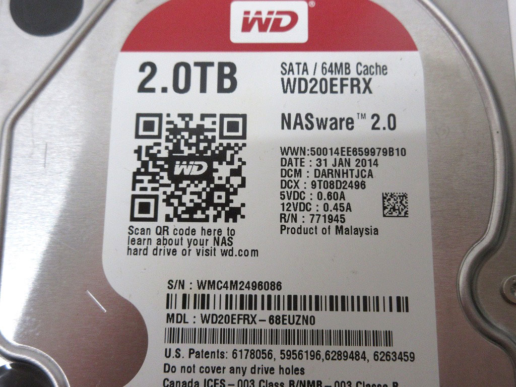 07K129 WesternDigital 3.5インチ SATA HDD 2.0TB [NAS ware] 中古 正常確認 現状売り切り_画像2