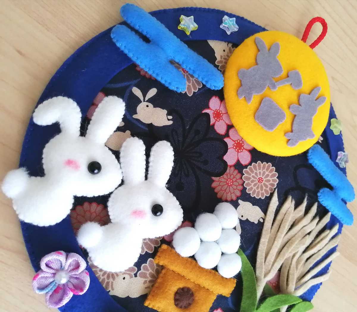 お月見 餅つきうさぎ⑴ つまみ細工 ちりめん細工 ハンドメイド2 - 通販