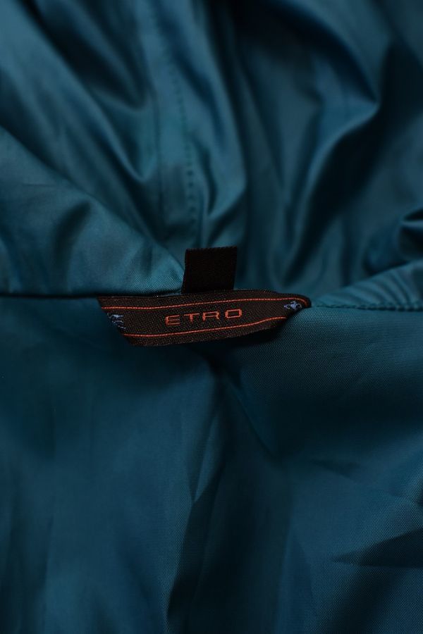 SS A1823 高級 ETRO エトロ ナイロン 薄手 ドレープ 光沢 フーディー ロング コート ジャケット マリンブルー レディース M_画像5