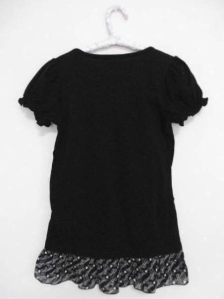● Dolly Ribbon ● 可愛いパフ袖裾ジョーゼットTシャツ ☆150㎝☆黒_画像2
