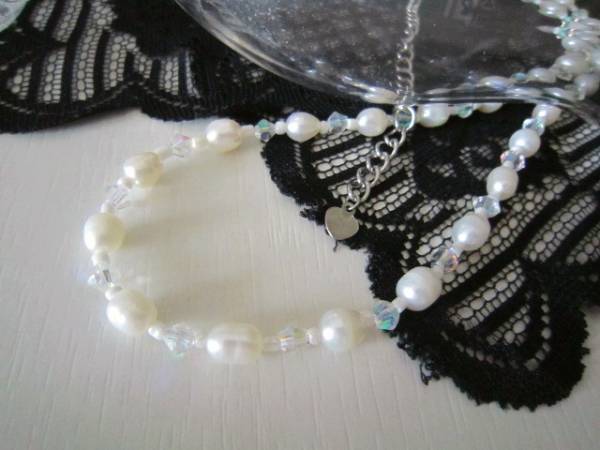 【新品】淡水パールネックレス（ホワイト系）41～49cm／真珠＆ビーズ使いネックレス