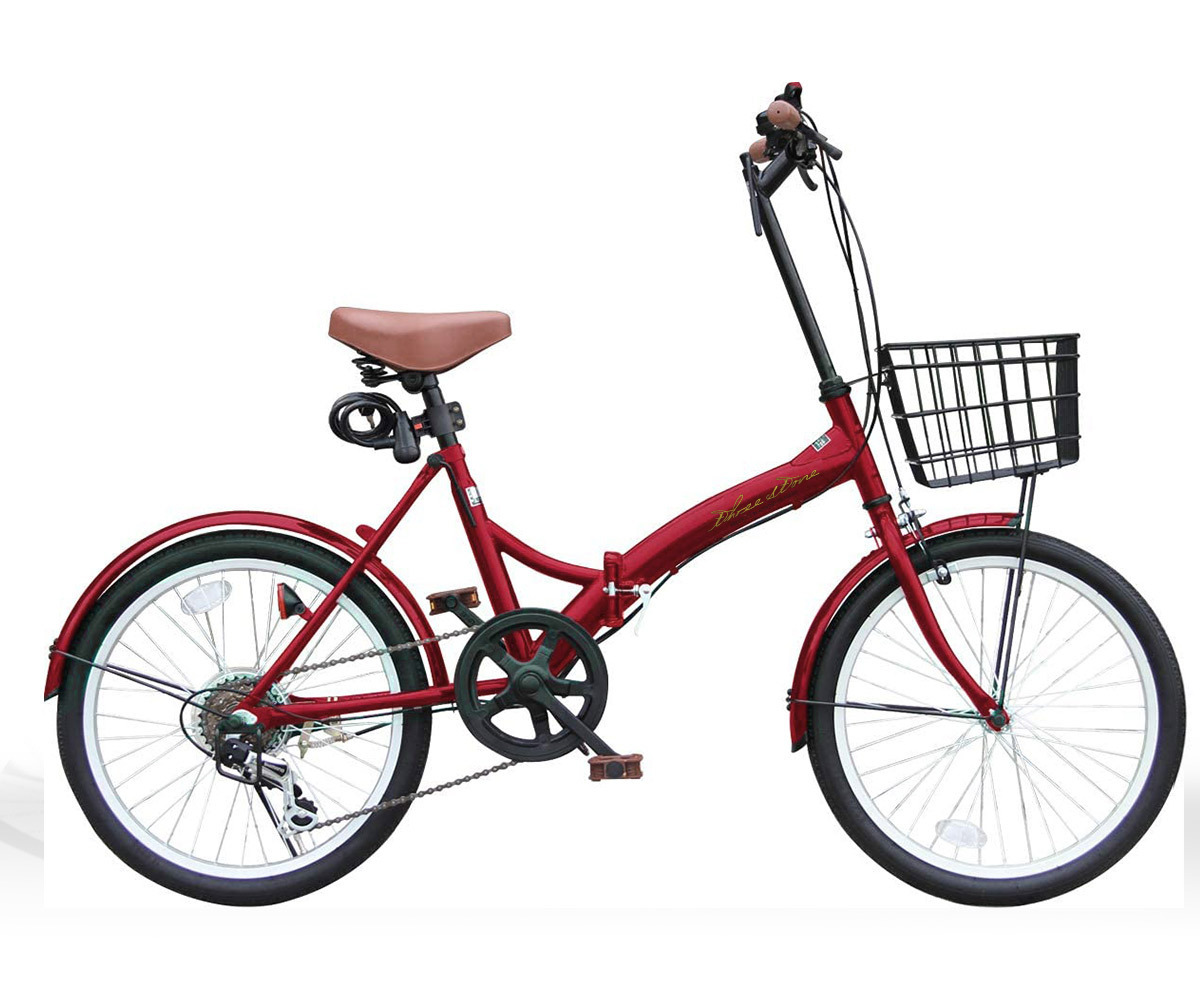 折りたたみ自転車 20インチ P-008N シマノ 6段変速 ワインレッド